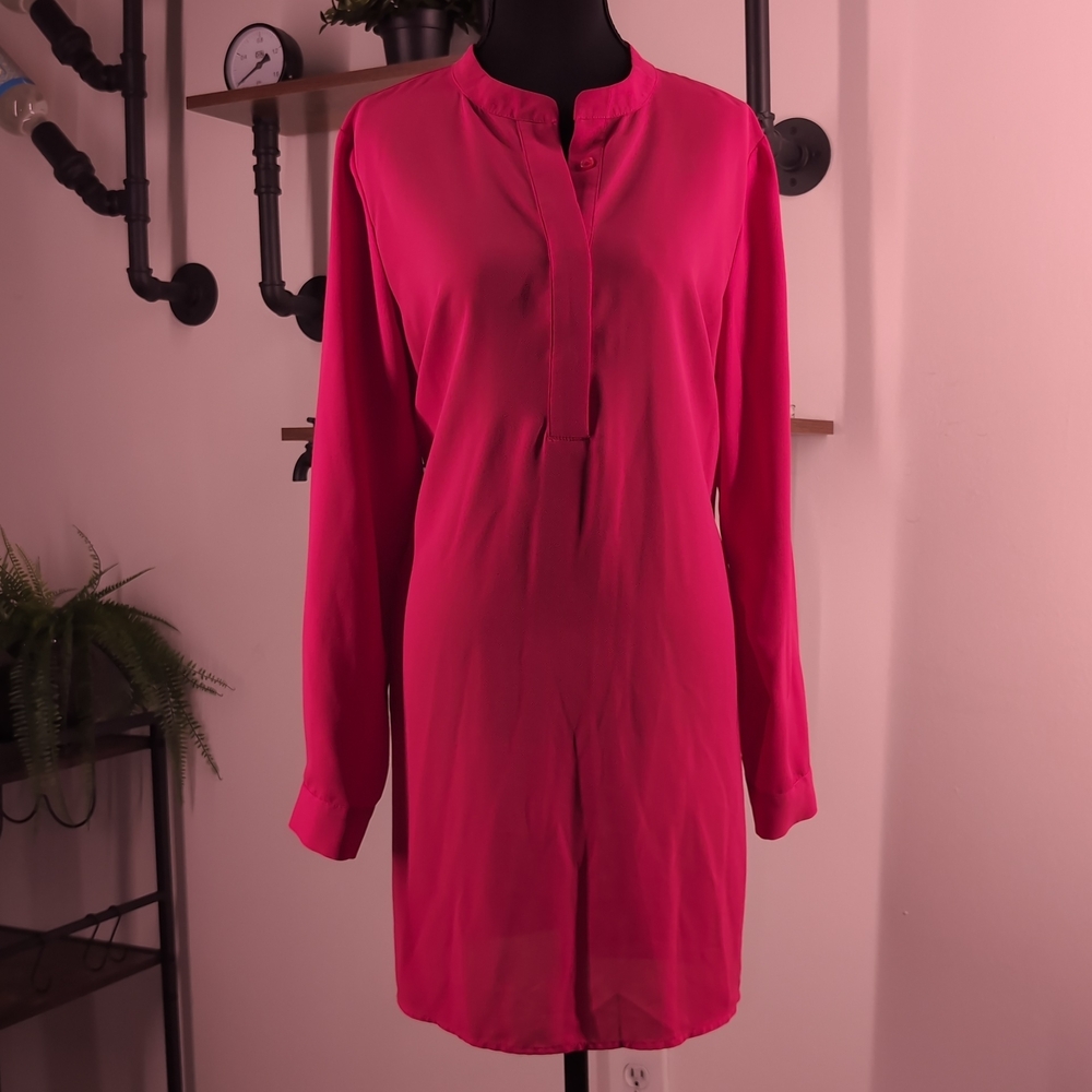 Vibrant Anne Klein Charmeuse Nehru Tunic in Fuchsia Pink. Perfect for Corporate